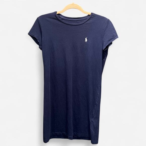 Ralph Lauren Navy Crew Neck Polo Logo Tee Shirt Dress  Classic Heritage Preppy - Picture 2 of 5